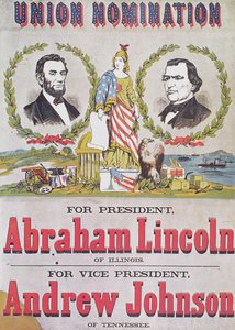 Cartel de campaña electoral para la nominación de la Unión con Abraham Lincoln como candidato a presidente y Andrew Johnson como vicepresidente
